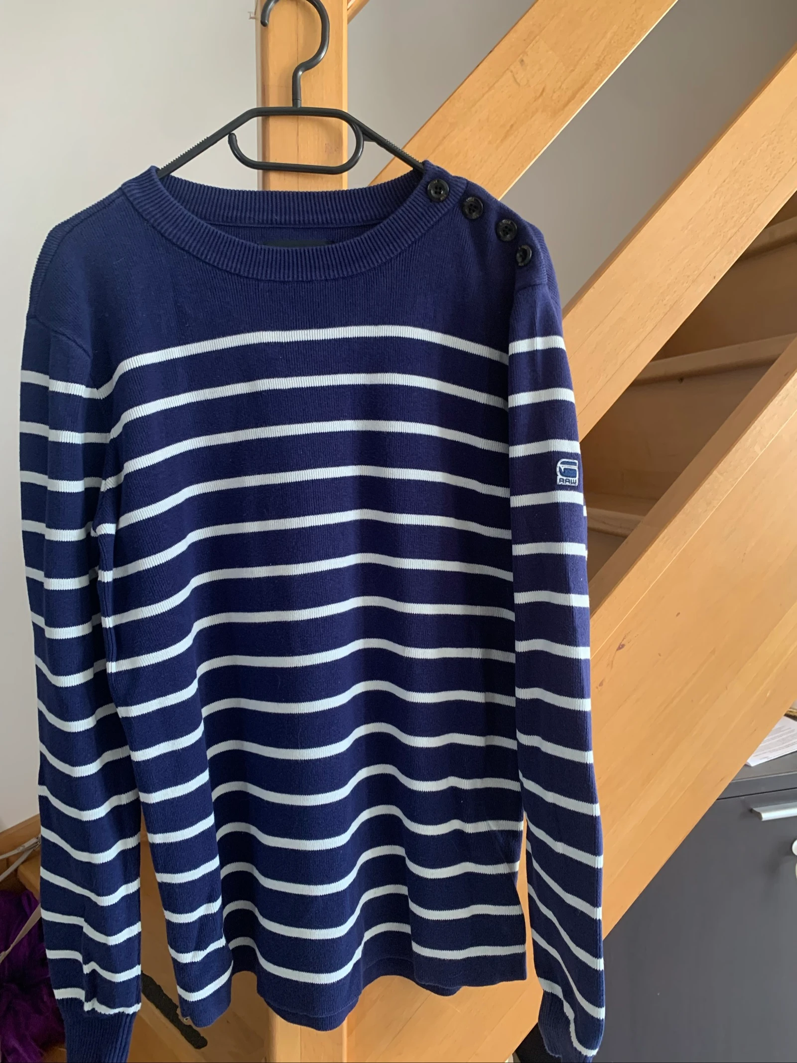 Pull homme G-Star RAW rayé bleu marine/blanc – Taille M – Neuf